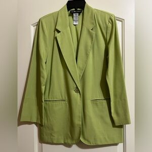 Sag Harbor Women’s Green 1 Button Closure Blazer Jacket Size PETITE 6 Pockets